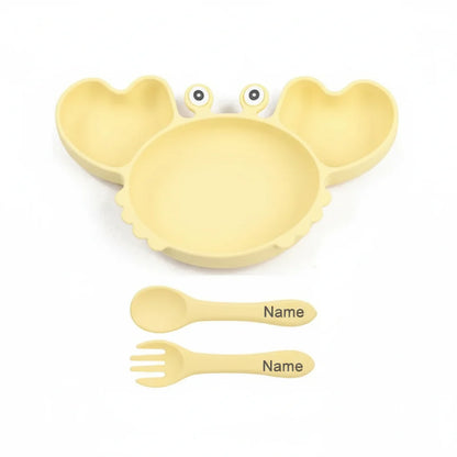 Set Repas Bébé Crabe Silicone avec Nom – Sans BPA