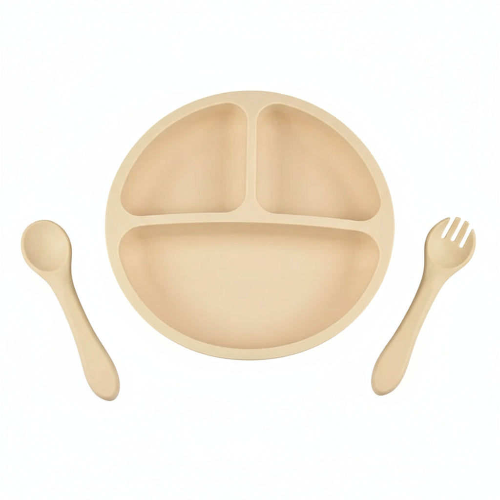 Vaisselle Bébé 3PCS Silicone avec Ventouse & Couvert