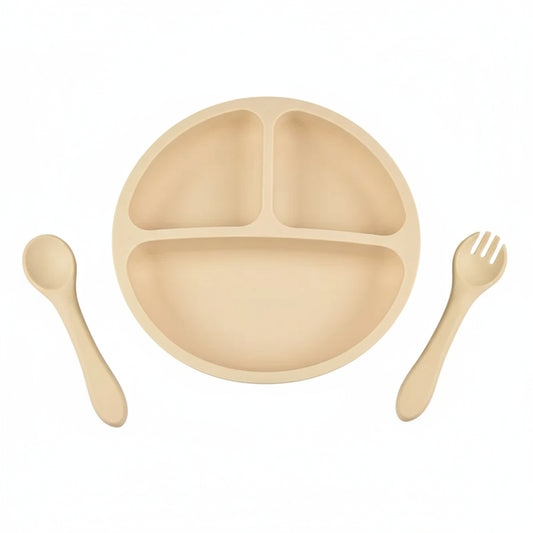 Vaisselle Bébé 3PCS Silicone avec Ventouse & Couvert