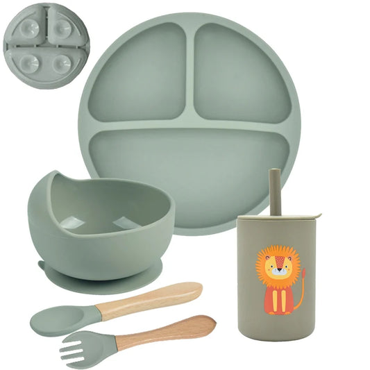 Set Repas Bébé Silicone 5P avec Ventouse & Gobelet