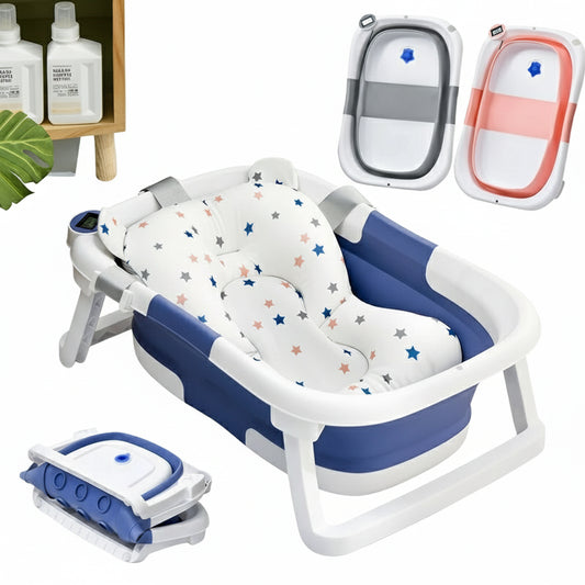 Baignoire Bébé Pliable en Silicone avec Capteur de Température & Antibactérienne