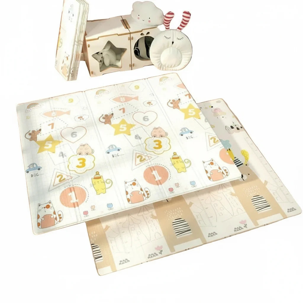 Tapis de Jeu Bébé Pliable en Mousse XPE – Antidérapant, Épais 1,5 cm, Éducatif & Sécurisé – Dès la Naissance